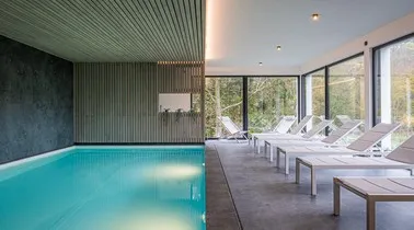 In a group... and there's even an indoor pool